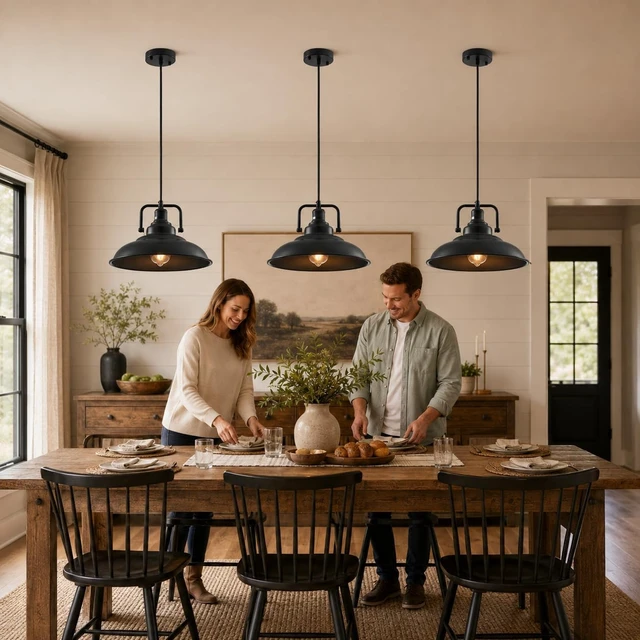 Alt view image 3 of 7 - Black Pendant Light 12.5 inches 3 Packs, Farmhouse Pendant Light, Industrial Pendant Lighting, Kitchen Pendant Lights, Pendant Lights Kitchen Island for Dinning Room Entryway Barn