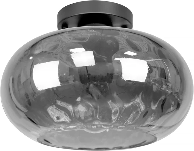 Alt view image 4 of 7 - Matte Black Semi Flush Mount Ceiling Fixture 11" Hammered Glass Shade Modern Close to Ceiling Lighting 1-Light Art Lampshade for Hallway Foyer Bedroom
