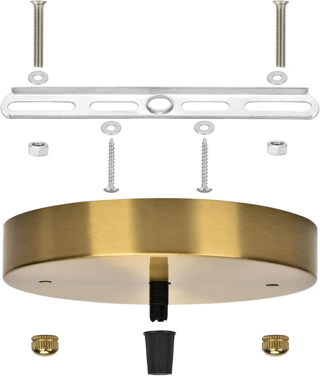 Alt view image 3 of 6 - Sangle Sopffy Pendant Light Canopy Kit, 5 1/8 Inches Ceiling Lighting Canopy Kit with All Mounting Hardware Modern Chandelier Ceiling Plate Cover for Pendant Lighting Fixtures (Brass-2PC, 5.8inch)