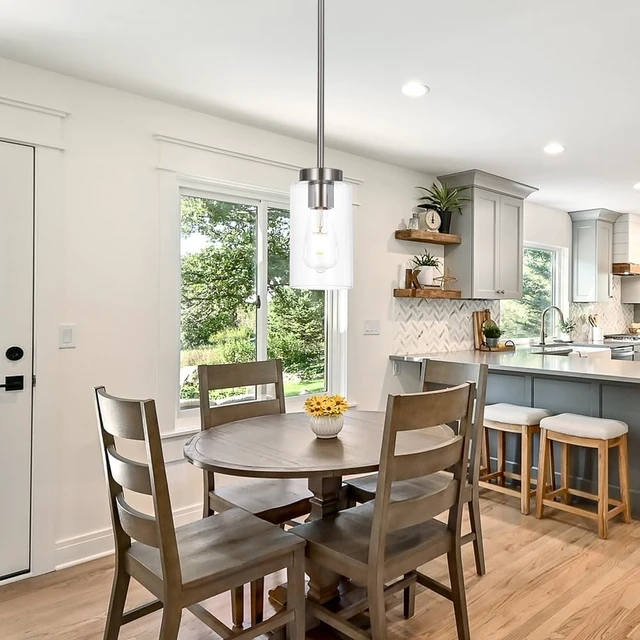 Alt view image 2 of 7 - One Light Chandeliers Modern Clear Glass Pendant Lighting Brushed Nickel Dining Room Lighting Fixtures Hanging Contemporary Lamp Semi Flush Mount Ceiling Lights