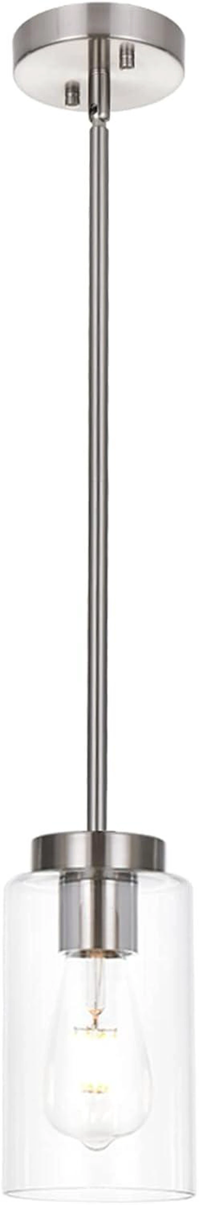 Main image of One Light Chandeliers Modern Clear Glass Pendant Lighting Brushed Nickel Dining Room Lighting Fixtures Hanging Contemporary Lamp Semi Flush Mount Ceiling Lights