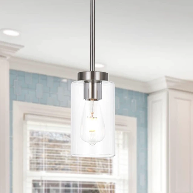 Alt view image 6 of 7 - One Light Chandeliers Modern Clear Glass Pendant Lighting Brushed Nickel Dining Room Lighting Fixtures Hanging Contemporary Lamp Semi Flush Mount Ceiling Lights