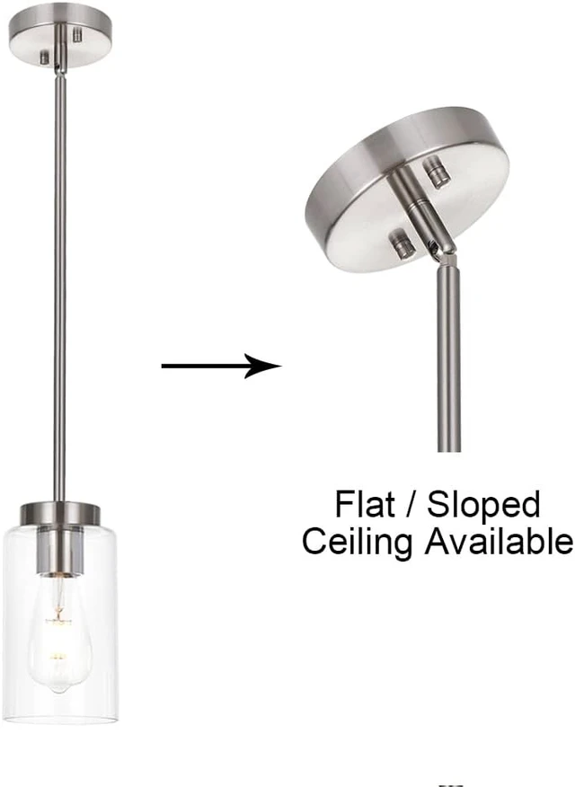 Alt view image 7 of 7 - One Light Chandeliers Modern Clear Glass Pendant Lighting Brushed Nickel Dining Room Lighting Fixtures Hanging Contemporary Lamp Semi Flush Mount Ceiling Lights