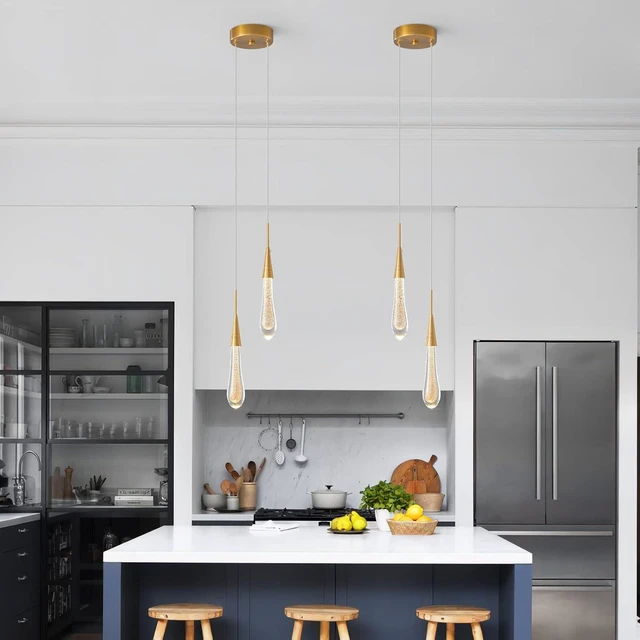 Alt view image 2 of 6 - LMQNINE Pendant Lights Kitchen Light Fixtures Dimmable LED Modern Gold Pendant Light Mini Teardrop Crystal Pendant Lighting for Kitchen Island Bedroom Hallway Entryway (2-Light)
