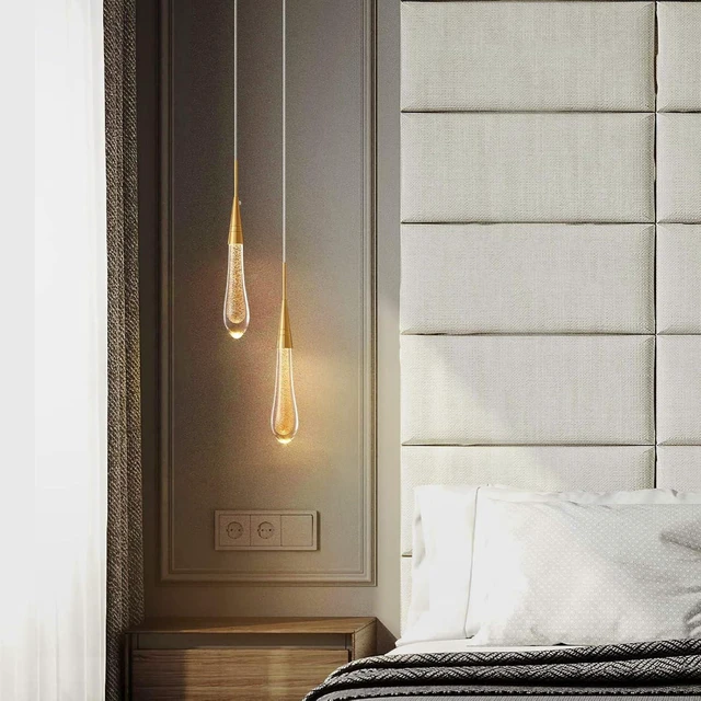 Alt view image 3 of 6 - LMQNINE Pendant Lights Kitchen Light Fixtures Dimmable LED Modern Gold Pendant Light Mini Teardrop Crystal Pendant Lighting for Kitchen Island Bedroom Hallway Entryway (2-Light)