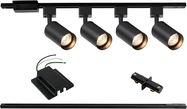 Main image of 4-Light LED Track Lighting Kit with 3.3FT H Track Lighting Rails & Floating Canopy Connector, GU10 Track Light Kit, Modern Kitchen Track Lighting Fixtures Ceiling Spot Light, Black (No Bulbs)