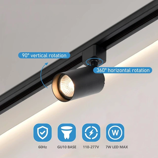 Alt view image 6 of 7 - 4-Light LED Track Lighting Kit with 3.3FT H Track Lighting Rails & Floating Canopy Connector, GU10 Track Light Kit, Modern Kitchen Track Lighting Fixtures Ceiling Spot Light, Black (No Bulbs)