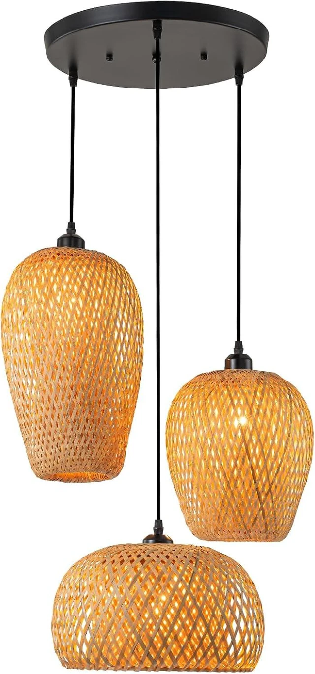 Main image of Rattan Pendant Light Bamboo Hanging Light 3-Lights Boho Pendant Light Fixture Woven Basket Wicker Shade Rattan Chandelier for Living Room Dining Room Kitchen