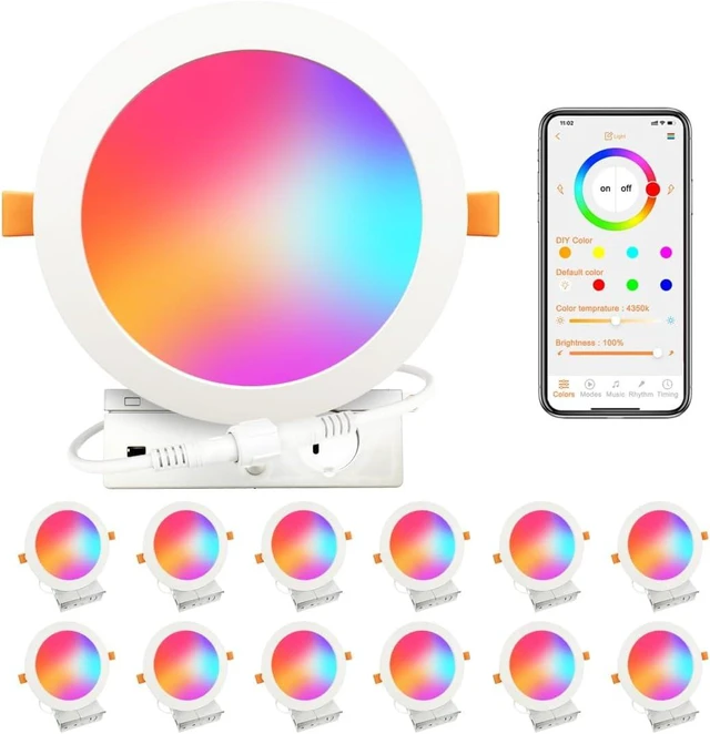 Main image of MELPO Smart Recessed Lighting 6 Inch Compatible with Alexa & Siri1500LM RGBWW Recessed Ceiling Light 2700K-6000K16 Million ColorsMusic Sync DIY Scenes16W LED Downlight with Junction Box12 Pack