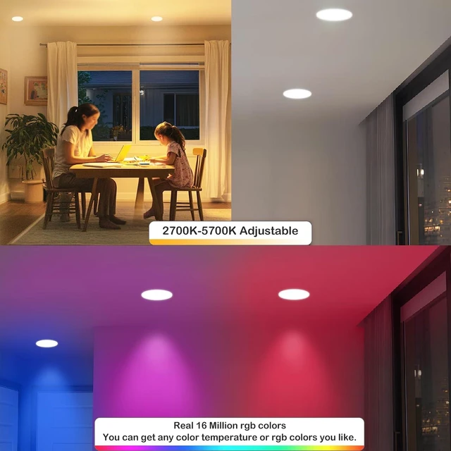 Alt view image 5 of 7 - MELPO Smart Recessed Lighting 6 Inch Compatible with Alexa & Siri1500LM RGBWW Recessed Ceiling Light 2700K-6000K16 Million ColorsMusic Sync DIY Scenes16W LED Downlight with Junction Box12 Pack
