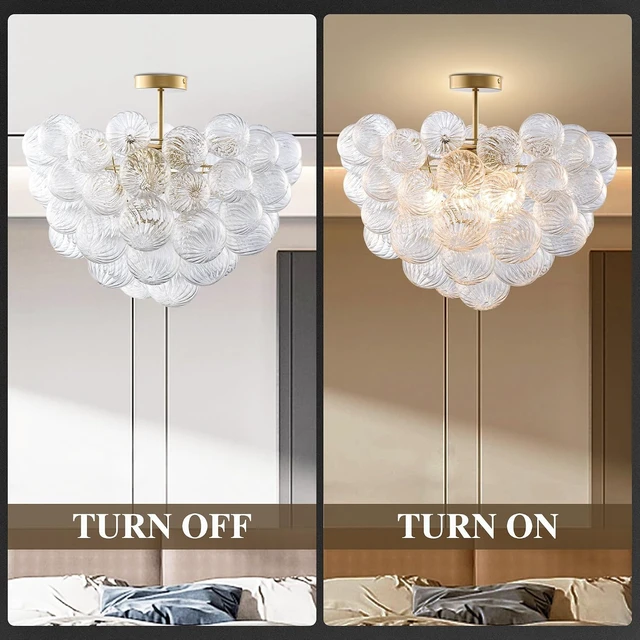 Alt view image 3 of 7 - Bubble Semi Flush Ceiling Light Chandelier Gold and Clear, 24" Dia