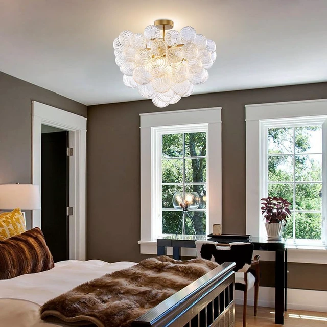 Alt view image 4 of 7 - Bubble Semi Flush Ceiling Light Chandelier Gold and Clear, 24" Dia
