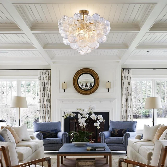 Alt view image 5 of 7 - Bubble Semi Flush Ceiling Light Chandelier Gold and Clear, 24" Dia