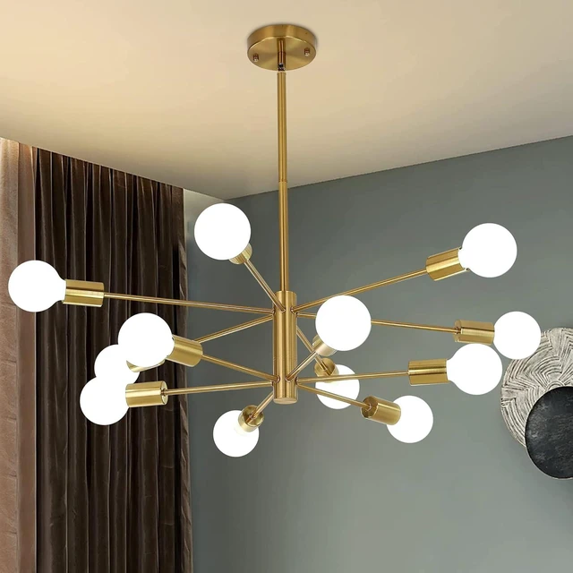 Main image of 12-Light Modern Sputnik Chandelier, Mid Century Gold Ceiling Chandeliers, E26 Base, Branch Height Adjustable Pendant Lighting Fixture for Kitchen Island Dining Room Living Room Bedroom