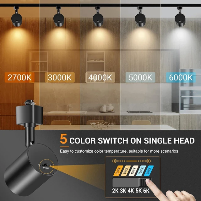 Alt view image 2 of 7 - VANoopee 12 Pack 5-Color LED Track Lighting Heads H Type Track Light Heads Dimmable, 2000K 3000K 4000K 5000K 6000K Adjustable, Flicker Free CRI90+ 24° 10W 800lm, Black