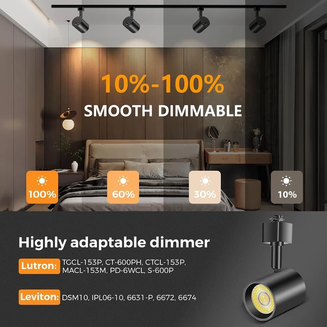 Alt view image 3 of 7 - VANoopee 12 Pack 5-Color LED Track Lighting Heads H Type Track Light Heads Dimmable, 2000K 3000K 4000K 5000K 6000K Adjustable, Flicker Free CRI90+ 24° 10W 800lm, Black