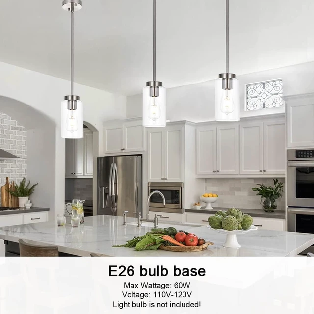 Alt view image 4 of 7 - One Light Chandeliers Modern Clear Glass Pendant Lighting Brushed Nickel Dining Room Lighting Fixtures Hanging Contemporary Lamp Semi Flush Mount Ceiling Lights
