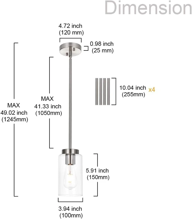 Alt view image 5 of 7 - One Light Chandeliers Modern Clear Glass Pendant Lighting Brushed Nickel Dining Room Lighting Fixtures Hanging Contemporary Lamp Semi Flush Mount Ceiling Lights