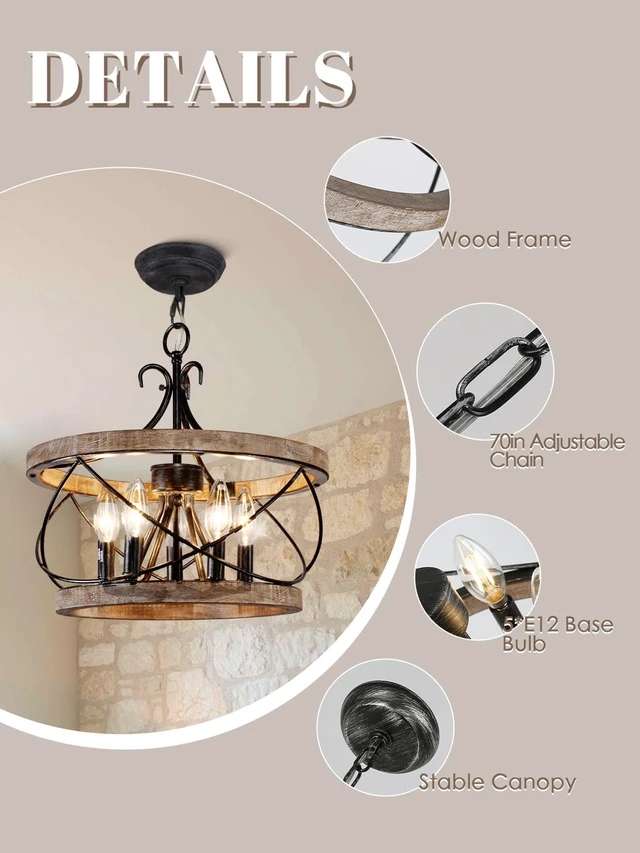 Alt view image 5 of 7 - Dawn Whisper 15.7" Farmhouse Chandelier Light Fixture for Dining Room