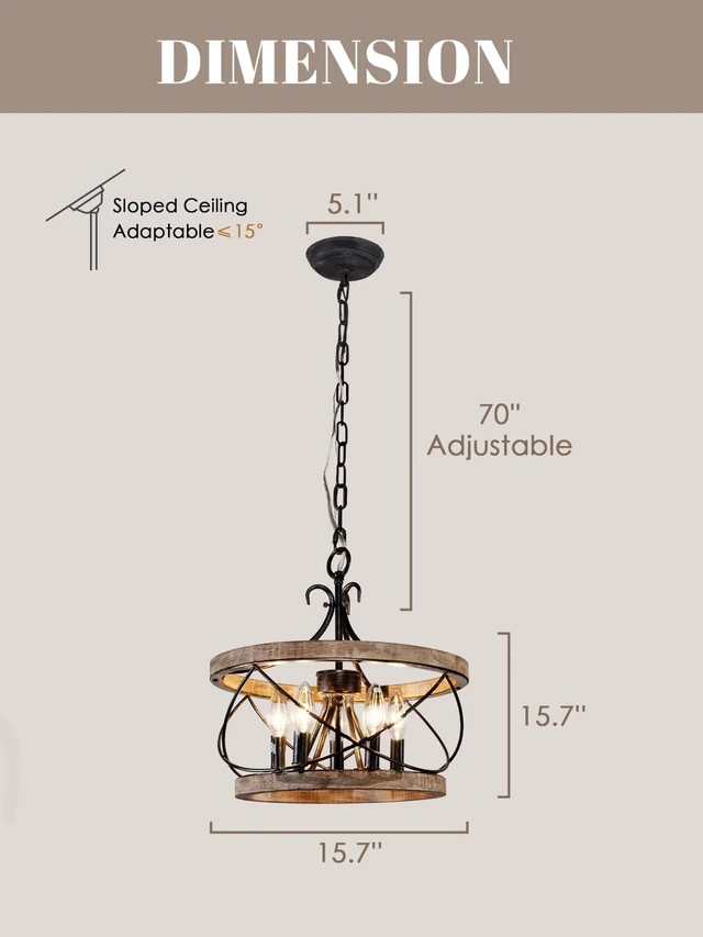 Alt view image 6 of 7 - Dawn Whisper 15.7" Farmhouse Chandelier Light Fixture for Dining Room