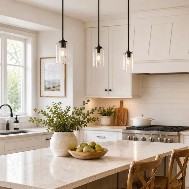 Alt view image 3 of 7 - KSANA Pendant Lights Kitchen Island, 3.9'' Mini Modern Oil Rubbed Bronze Pendant Hanging Lights Fixture with Seeded Glass Shade for Kitchen Sink, Foyer, Hallway, Bedroom Nooks and Powder Rooms