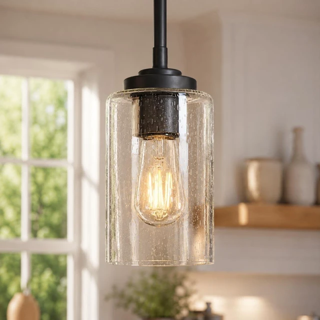Main image of KSANA Pendant Lights Kitchen Island, 3.9'' Mini Modern Oil Rubbed Bronze Pendant Hanging Lights Fixture with Seeded Glass Shade for Kitchen Sink, Foyer, Hallway, Bedroom Nooks and Powder Rooms