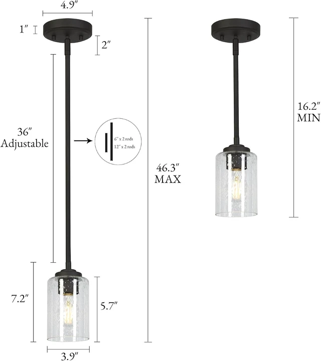 Alt view image 5 of 7 - KSANA Pendant Lights Kitchen Island, 3.9'' Mini Modern Oil Rubbed Bronze Pendant Hanging Lights Fixture with Seeded Glass Shade for Kitchen Sink, Foyer, Hallway, Bedroom Nooks and Powder Rooms