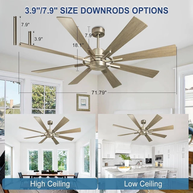 Alt view image 4 of 7 - Depuley Ceiling Fan Without Light: 72 Inch Big Indoor Outdoor Fan with Remote Control - Large Farmhouse Wood Ceiling Fan no Light 8 Blade Reversible Quiet DC Motor Memory Function Timer