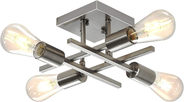 Main image of 4-Light Semi Flush Mount Ceiling Light, Modern Brushed Nickel Close to Ceiling Light Fixtures, Easy Assembled, House Indoor Ceiling Lights for Bedroom Living Room Entryway