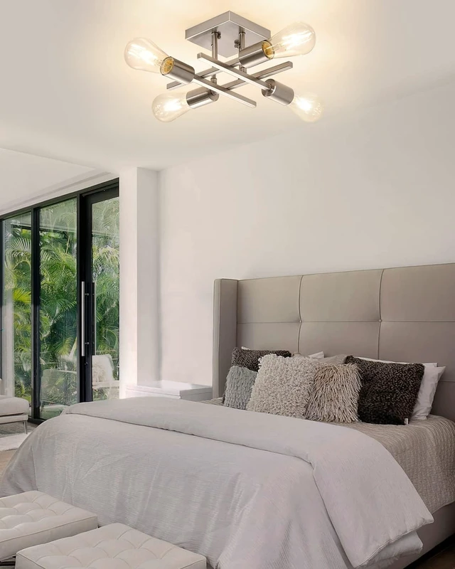 Alt view image 5 of 7 - 4-Light Semi Flush Mount Ceiling Light, Modern Brushed Nickel Close to Ceiling Light Fixtures, Easy Assembled, House Indoor Ceiling Lights for Bedroom Living Room Entryway