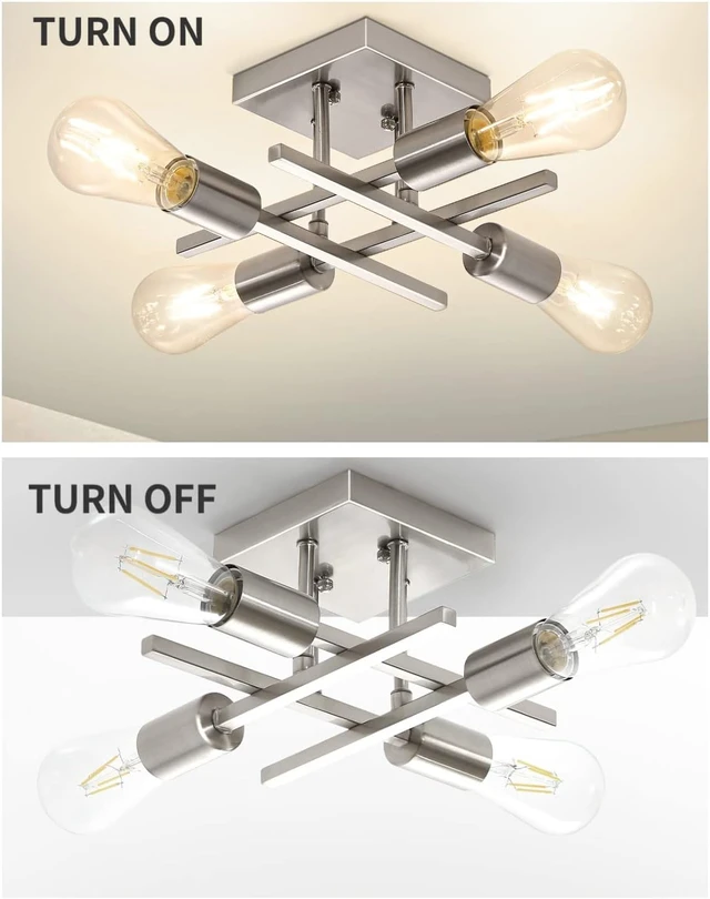 Alt view image 6 of 7 - 4-Light Semi Flush Mount Ceiling Light, Modern Brushed Nickel Close to Ceiling Light Fixtures, Easy Assembled, House Indoor Ceiling Lights for Bedroom Living Room Entryway