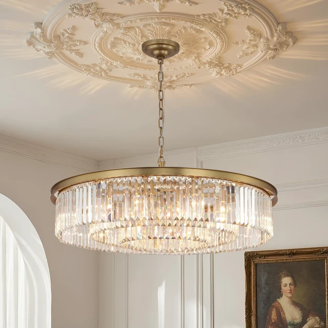 Main image of Modern 12-Light Crystal Chandelier, 31 Inch Copper