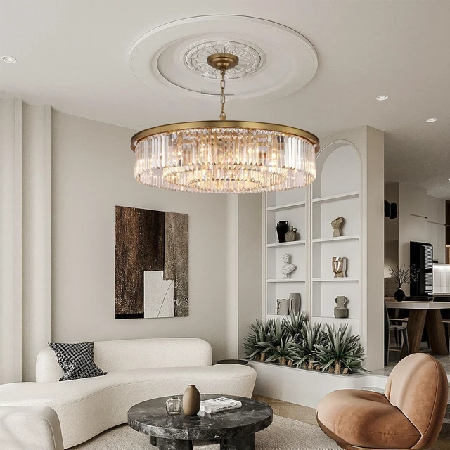 Alt view image 2 of 6 - Modern 12-Light Crystal Chandelier, 31 Inch Copper