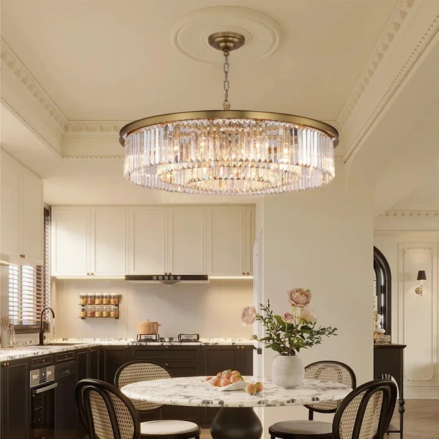 Alt view image 3 of 6 - Modern 12-Light Crystal Chandelier, 31 Inch Copper