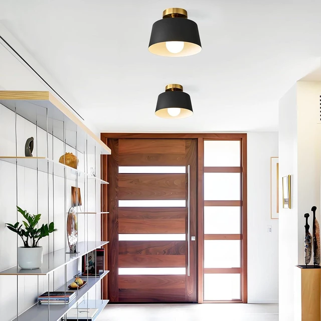 Alt view image 3 of 7 - 2 Pack Black and Gold Modern Semi Flush Mount Ceiling Light Fxiture 10 in