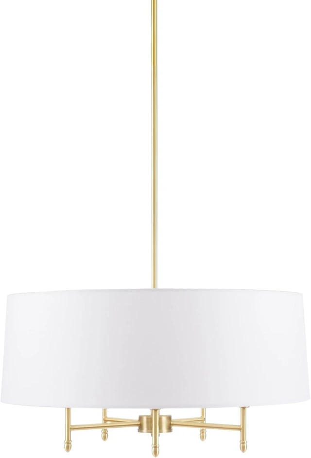 Main image of Hampton Hill Presidio Chandelier for Dining Room, 5-Light Chandelier for Entryway with Adjustble Height, Sloped Ceiling Compatible, Modern Chandelier Light, 24" W, Gold/White