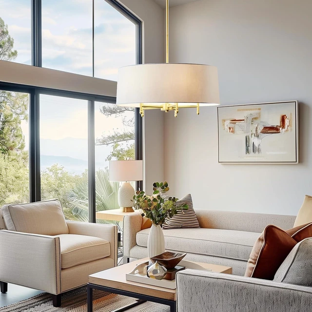 Alt view image 4 of 5 - Hampton Hill Presidio Chandelier for Dining Room, 5-Light Chandelier for Entryway with Adjustble Height, Sloped Ceiling Compatible, Modern Chandelier Light, 24" W, Gold/White