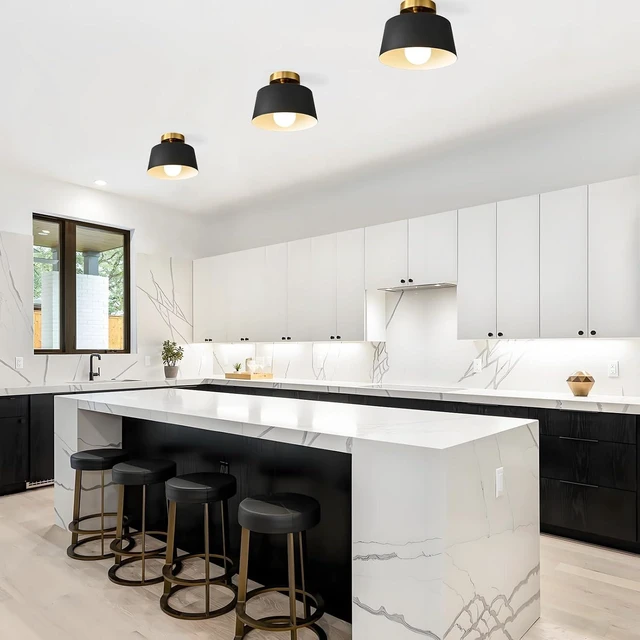 Alt view image 7 of 7 - 2 Pack Black and Gold Modern Semi Flush Mount Ceiling Light Fxiture 10 in