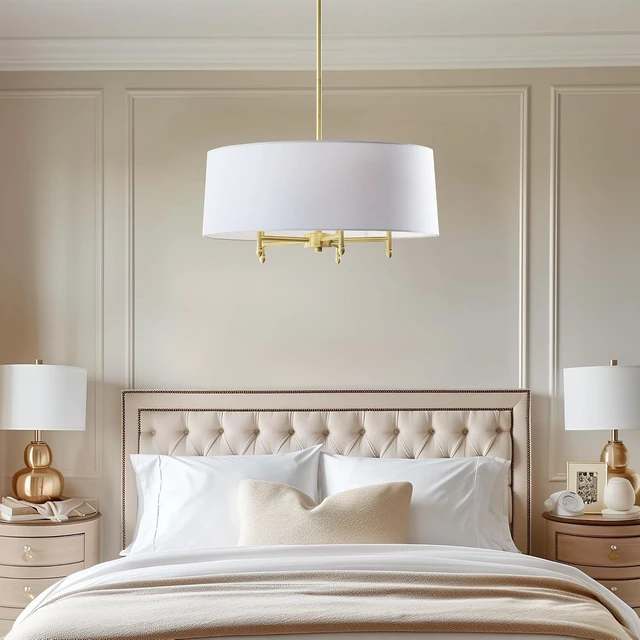 Alt view image 2 of 5 - Hampton Hill Presidio Chandelier for Dining Room, 5-Light Chandelier for Entryway with Adjustble Height, Sloped Ceiling Compatible, Modern Chandelier Light, 24" W, Gold/White