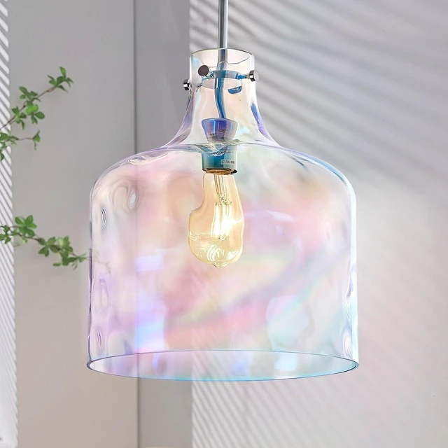 Main image of Colorful Hammered Glass Pendant Light, Chrome Hanging Light, 12-Inch