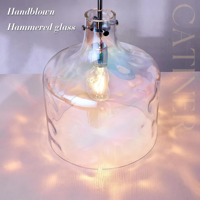 Alt view image 5 of 7 - Colorful Hammered Glass Pendant Light, Chrome Hanging Light, 12-Inch