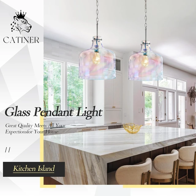 Alt view image 2 of 7 - Colorful Hammered Glass Pendant Light, Chrome Hanging Light, 12-Inch