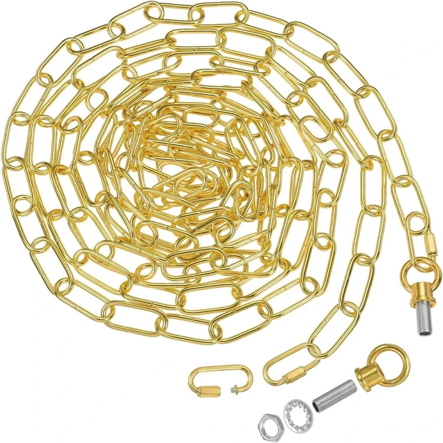 Main image of PATIKIL 15 Feet Lighting Chain for Hanging Lamp, Chandelier Chain Light Fixture Chain Load Capacity 65 lbs for Pendant Light, Ceiling Fan, Bright Gold