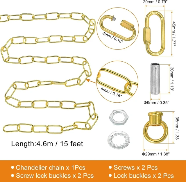 Alt view image 2 of 7 - PATIKIL 15 Feet Lighting Chain for Hanging Lamp, Chandelier Chain Light Fixture Chain Load Capacity 65 lbs for Pendant Light, Ceiling Fan, Bright Gold
