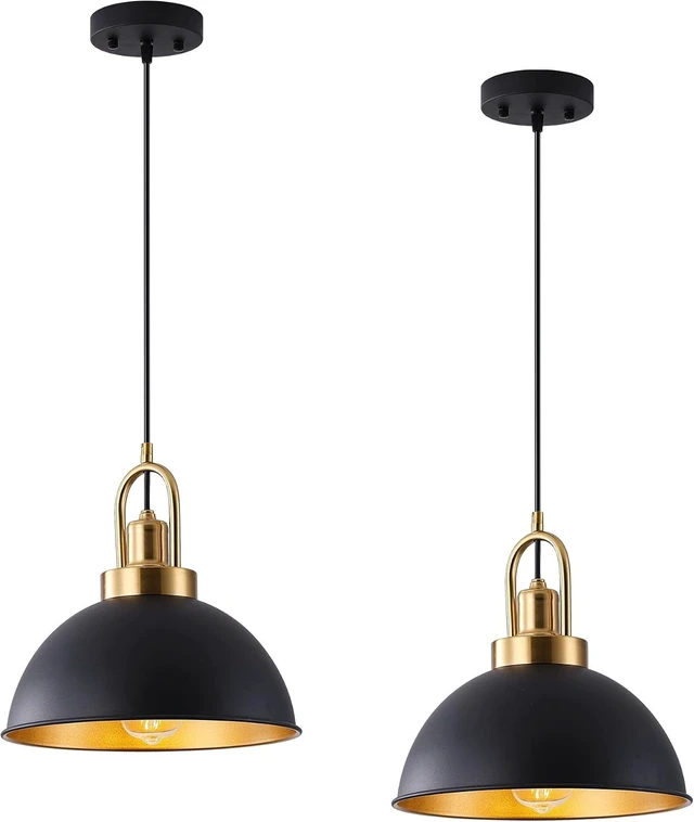 Main image of Matte Black Farmhouse Pendant Light, Adjustable Height, Vintage Hanging Industrial Ceiling Lights Fixture for Kitchen Island Hallway Dining Room 2 Pack
