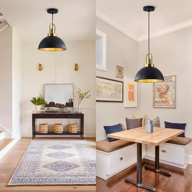 Alt view image 5 of 7 - Matte Black Farmhouse Pendant Light, Adjustable Height, Vintage Hanging Industrial Ceiling Lights Fixture for Kitchen Island Hallway Dining Room 2 Pack