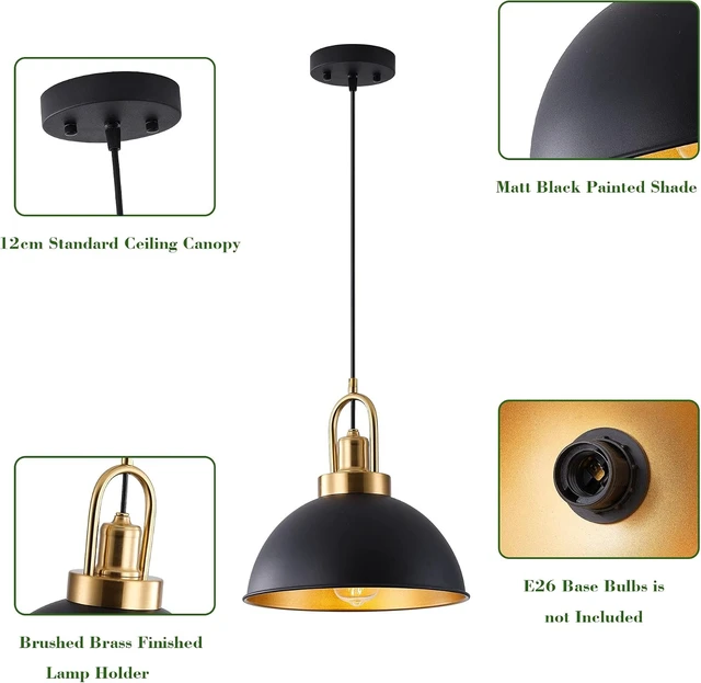 Alt view image 3 of 7 - Matte Black Farmhouse Pendant Light, Adjustable Height, Vintage Hanging Industrial Ceiling Lights Fixture for Kitchen Island Hallway Dining Room 2 Pack