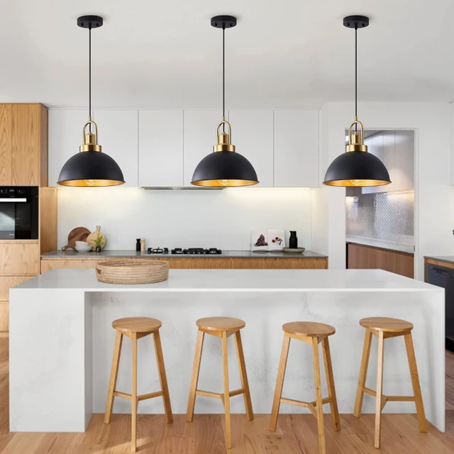 Alt view image 7 of 7 - Matte Black Farmhouse Pendant Light, Adjustable Height, Vintage Hanging Industrial Ceiling Lights Fixture for Kitchen Island Hallway Dining Room 2 Pack