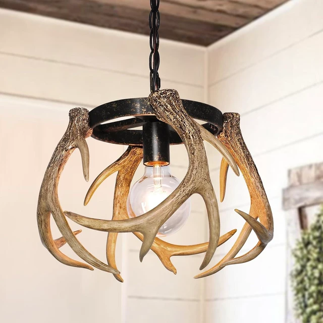 Main image of Rustic Antler Chandelier Lighting with Resin 4 Antlers for Dining Room