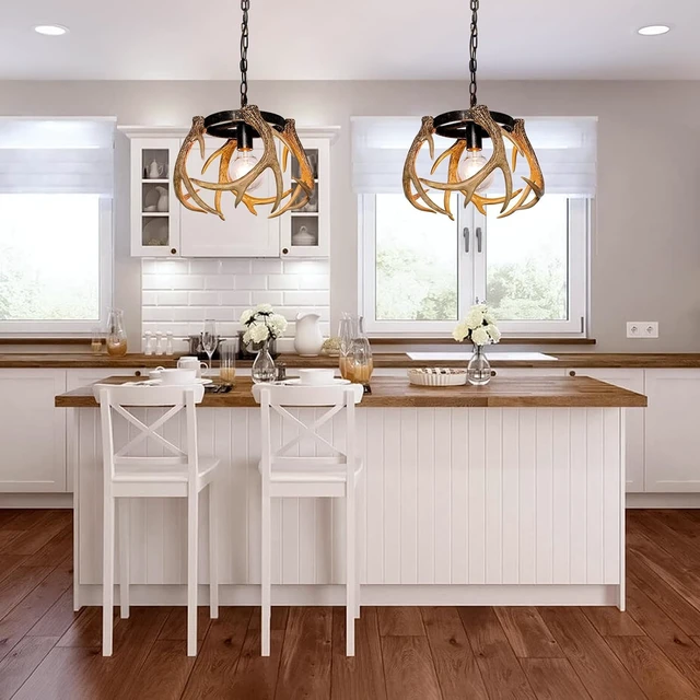 Alt view image 3 of 6 - Rustic Antler Chandelier Lighting with Resin 4 Antlers for Dining Room